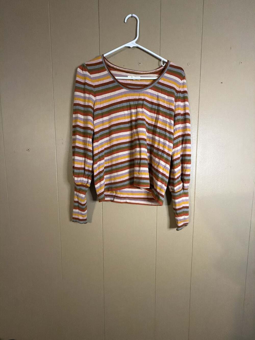 Madewell Striped Puff-Sleeve Scoop-Neck Sweater Size S